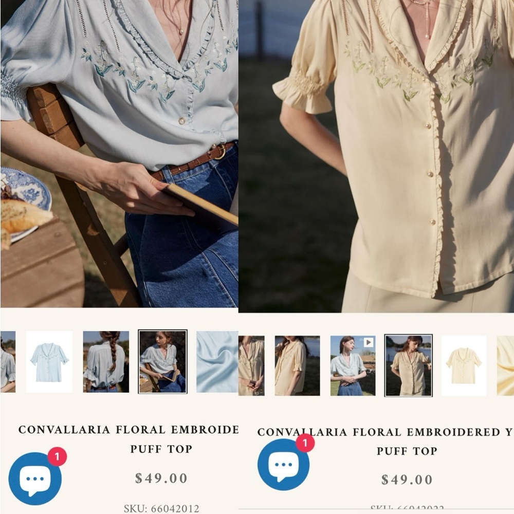 Simple Retro 2 for 1- Floral Embroidered Puff Top - Blue and Yellow